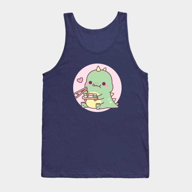 Cute Little Dinosaur Loves Japanese Sushi Tank Top by rustydoodle